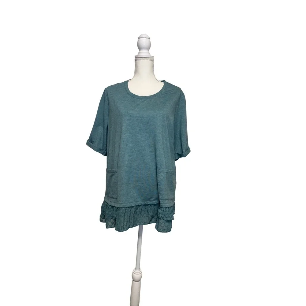 LOGO Lounge Blue 1/2 Sleeve Flowy T-Shirt with‎ Pockets Women's Size Extra Large